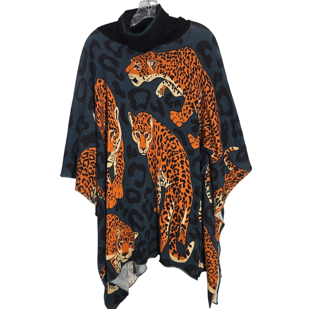 Anthro Conditions Apply M/L‎ Leopard Print Tunic Sweater Top Women Black Orange